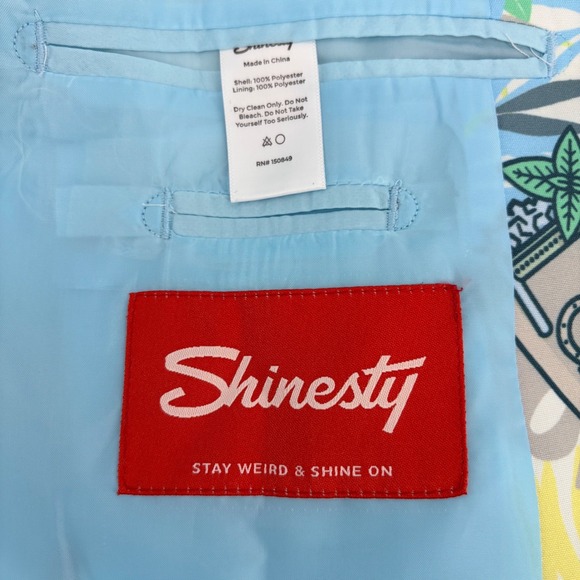 Shinesty Tropical Mint Julep Blazer Blue Green Yellow Party Suit Jacket Mens 48 - Picture 5 of 9